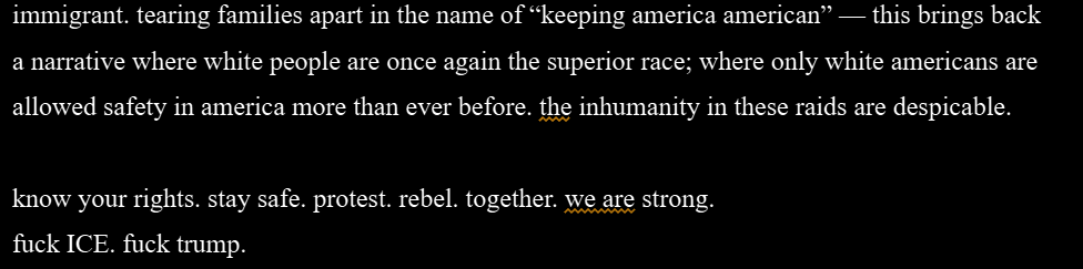 please read.
i refuse to tolerate any more silence from not only bllktwt, but every social media community surrounding the horrors ICE is inciting. do not stay silent. raise your voices.

here are some additional resources:
docs.google.com/spreadsheets/d…

fuck ICE. fuck trump.