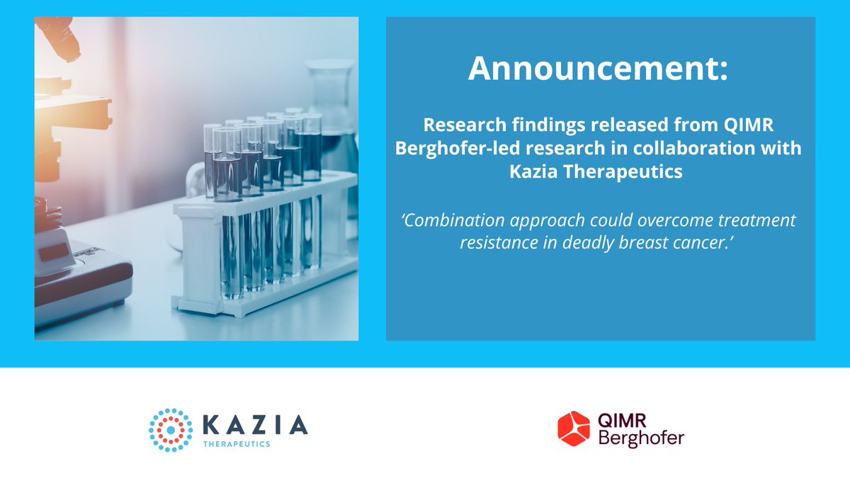 Kazia Therapeutics (@kaziatx) on Twitter photo New breast cancer hope
<a href="/QIMRB_Institute/">QIMR Berghofer</a> research in collaboration with <a href="/KaziaTx/">Kazia Therapeutics</a> has found that combining #paxalisib with immunotherapy shows promise in fighting triple negative breast cancer, overcoming treatment resistance & preventing cancer cell spread shorturl.at/iBrjV New breast cancer hope
<a href="/QIMRB_Institute/">QIMR Berghofer</a> research in collaboration with <a href="/KaziaTx/">Kazia Therapeutics</a> has found that combining #paxalisib with immunotherapy shows promise in fighting triple negative breast cancer, overcoming treatment resistance & preventing cancer cell spread shorturl.at/iBrjV