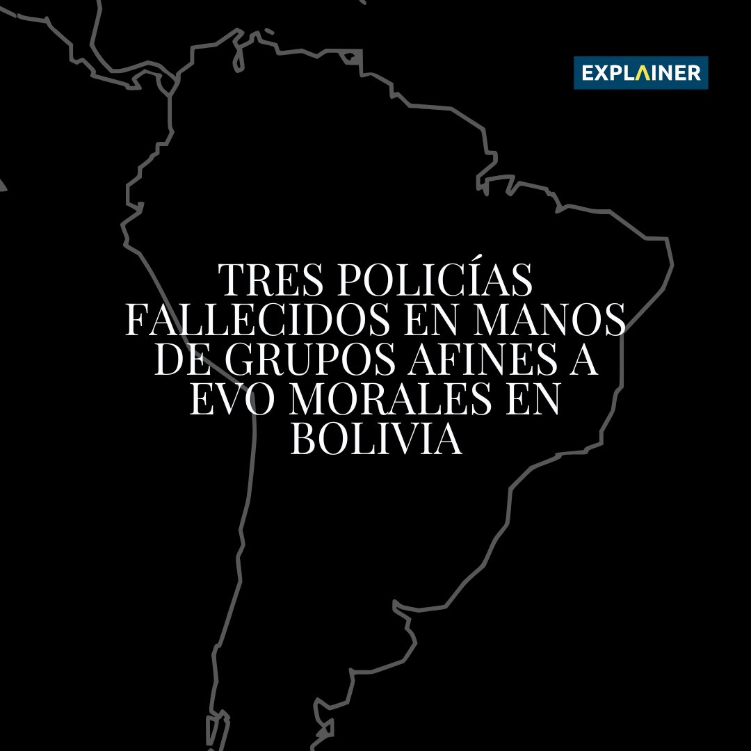 ⚫️ Tres policías fallecidos en manos de grupos afines a Evo Morales. Carlos Apata, Brayan Barrozo y Alberto Mamani, perdieron la vida en Llallagua, Potosí. Desde los cerros ‘evistas’ lanzaron explosivos, piedras y disparos de arma de fuego

Piden habilitar a Evo a las elecciones.