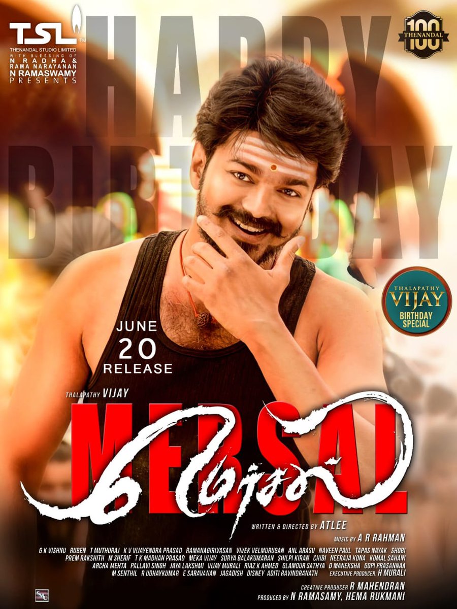 #Mersal re-release on June 20th as <a href="/actorvijay/">Vijay</a> Birthday Special all over #TamilNadu

Directed by <a href="/Atlee_dir/">atlee</a>
Music by <a href="/arrahman/">A.R.Rahman</a>

<a href="/Samanthaprabhu2/">Samantha</a> <a href="/MenenNithya/">Nithya Menen</a> <a href="/iam_SJSuryah/">S J Suryah</a> <a href="/MsKajalAggarwal/">Kajal Aggarwal</a> <a href="/iYogiBabu/">Yogi Babu</a> #Vadivelu #Sathyaraj #KaaliVenkat #SriThenandalFilms