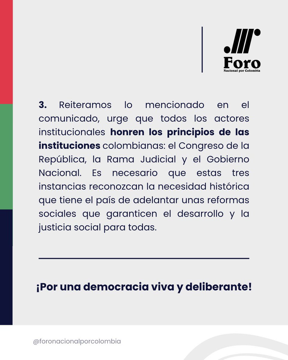 #Pronunciamiento 📨| En relación a las diferentes reacciones que ha generado el comunicado “Consulta popular por decreto: 24 organizaciones le pedimos al Gobierno que se abstenga”, nos permitimos ratificar que: 

🔗 foro.org.co/pronunciamient…