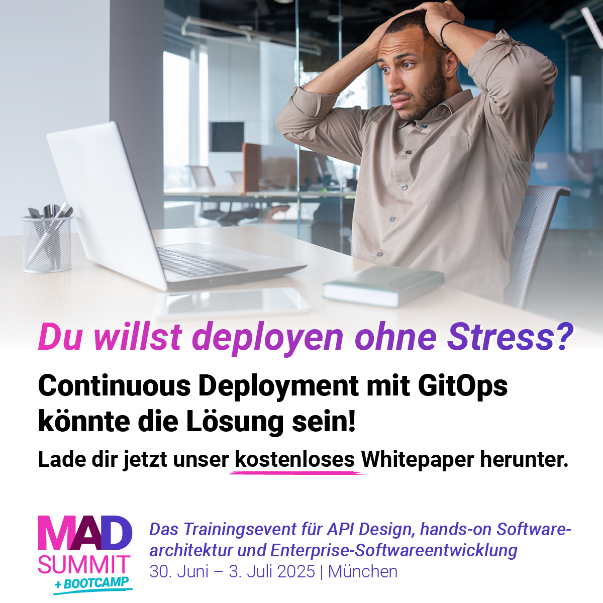 Wie bringe ich meine Software stressfrei und zuverlässig auf den Server – ohne alles per Hand zu machen?🕵🏽‍♀️ In diesem Whitepaper lernst du, wie du mit bekannten Werkzeugen wie Git deine Änderungen automatisch übertragen kannst.

Zum KOSTENLOSEN Download: mad-summit.de/continuous-dep…