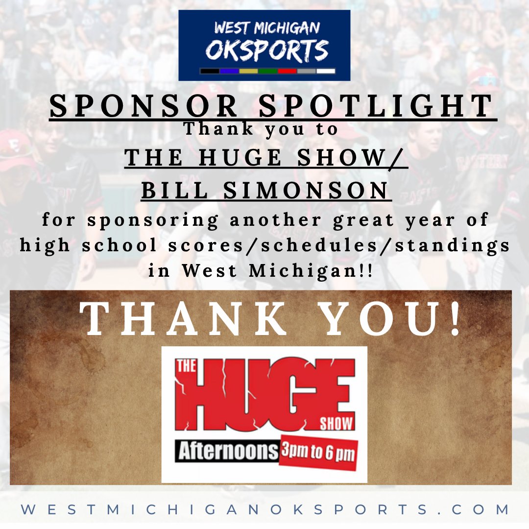 Don Patten (@westmichspartan) on Twitter photo We couldn't do this without our great sponsors!!
Thank you to The HUGE Show & Bill Simonson for their support of westmichiganoksports.com !!
<a href="/PowerStrengthTS/">PowerStrength Training Systems</a> <a href="/jhutt5/">Jason Hutton</a> <a href="/Hugeshow/">HUGE</a> <a href="/MHSAA/">MHSAA</a>
<a href="/BakitaWOODRadio/">Bret Bakita</a> <a href="/MLiveSports/">MLive Sports</a> <a href="/jackdoles/">Jack Doles</a>
<a href="/thesportsprojec/">Steven Project, MBA</a> <a href="/lenny_padilla/">Lenny Padilla</a> <a href="/Patrick_Nothaft/">Patrick Nothaft</a> We couldn't do this without our great sponsors!!
Thank you to The HUGE Show & Bill Simonson for their support of westmichiganoksports.com !!
<a href="/PowerStrengthTS/">PowerStrength Training Systems</a> <a href="/jhutt5/">Jason Hutton</a> <a href="/Hugeshow/">HUGE</a> <a href="/MHSAA/">MHSAA</a>
<a href="/BakitaWOODRadio/">Bret Bakita</a> <a href="/MLiveSports/">MLive Sports</a> <a href="/jackdoles/">Jack Doles</a>
<a href="/thesportsprojec/">Steven Project, MBA</a> <a href="/lenny_padilla/">Lenny Padilla</a> <a href="/Patrick_Nothaft/">Patrick Nothaft</a>