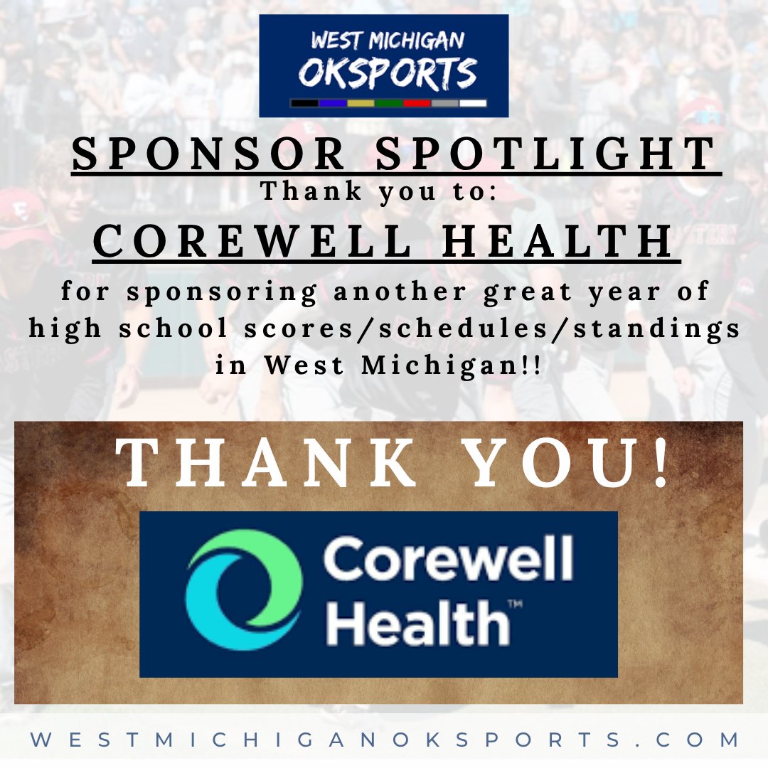 Don Patten (@westmichspartan) on Twitter photo We couldn't do this without our great sponsors!!
Thank you to Corewell Health for their continued support of westmichiganoksports.com !!
<a href="/PowerStrengthTS/">PowerStrength Training Systems</a> <a href="/jhutt5/">Jason Hutton</a> <a href="/Hugeshow/">HUGE</a> <a href="/MHSAA/">MHSAA</a>
<a href="/BakitaWOODRadio/">Bret Bakita</a> <a href="/MLiveSports/">MLive Sports</a> <a href="/jackdoles/">Jack Doles</a>
<a href="/thesportsprojec/">Steven Project, MBA</a> <a href="/lenny_padilla/">Lenny Padilla</a> <a href="/Patrick_Nothaft/">Patrick Nothaft</a> We couldn't do this without our great sponsors!!
Thank you to Corewell Health for their continued support of westmichiganoksports.com !!
<a href="/PowerStrengthTS/">PowerStrength Training Systems</a> <a href="/jhutt5/">Jason Hutton</a> <a href="/Hugeshow/">HUGE</a> <a href="/MHSAA/">MHSAA</a>
<a href="/BakitaWOODRadio/">Bret Bakita</a> <a href="/MLiveSports/">MLive Sports</a> <a href="/jackdoles/">Jack Doles</a>
<a href="/thesportsprojec/">Steven Project, MBA</a> <a href="/lenny_padilla/">Lenny Padilla</a> <a href="/Patrick_Nothaft/">Patrick Nothaft</a>