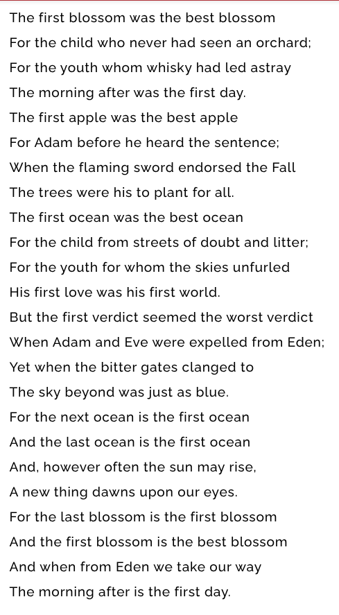 RebeccaLeek_'s tweet photo. Awake at 4.30 (again). Birdsong and Louis MacNeice has got me through. Reminded me of 'Maybe this time' from Cabaret which isn't really what it is about at all. Is it? Apple Blossom, by Louis MacNeice. Enjoy. #poemhunter https://t.co/Ub3Uuuw3br