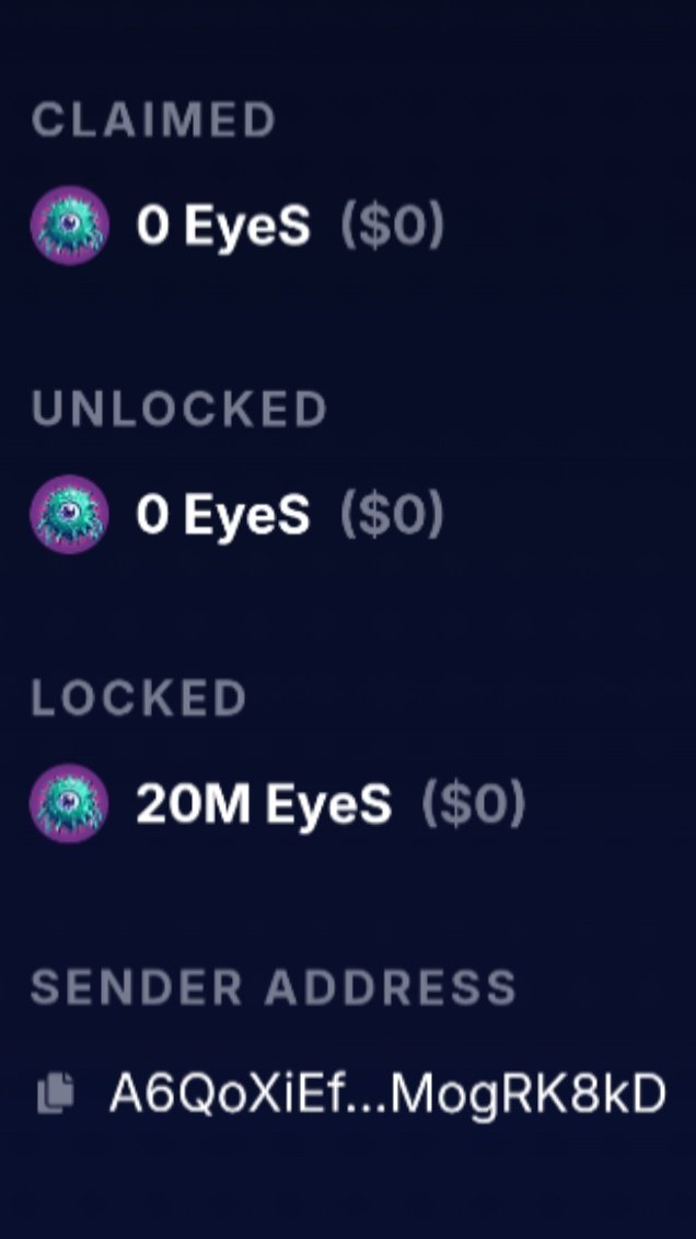 20M $EyeS have been locked by dev. At 50k Mcap I'll lock another 20M!💥