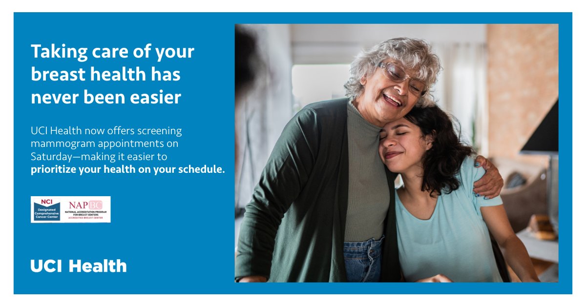 Prioritize your breast health with expert, compassionate care. UCI Health offers advanced breast imaging, including 3D mammograms, in convenient locations across Orange County — now with Saturday hours.

Learn more at ucihealth.org/breast.
