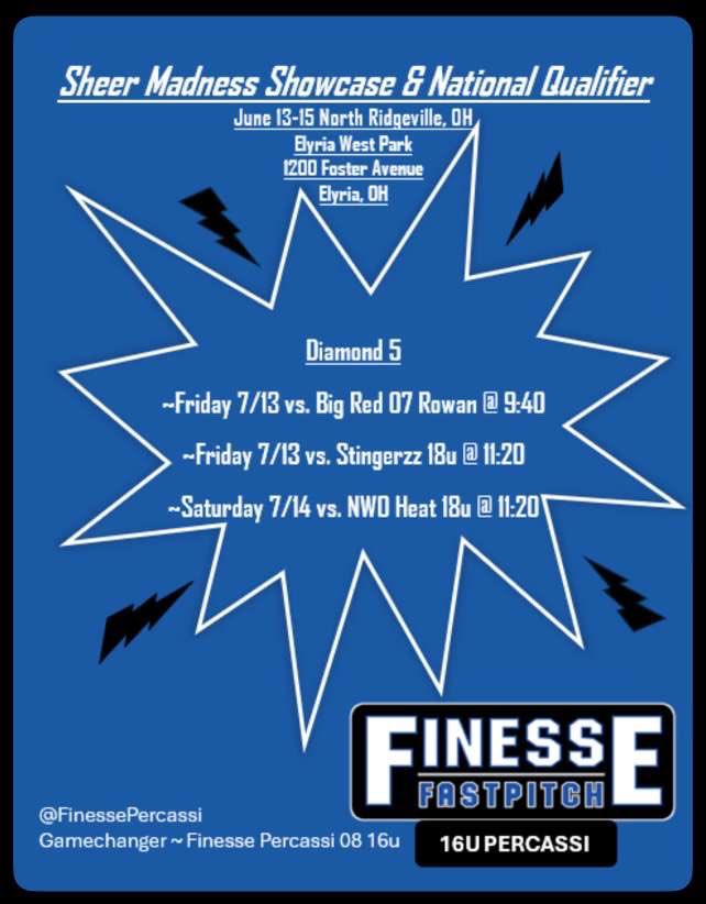 Our schedule for Sheer Madness. We are playing up in 18u!