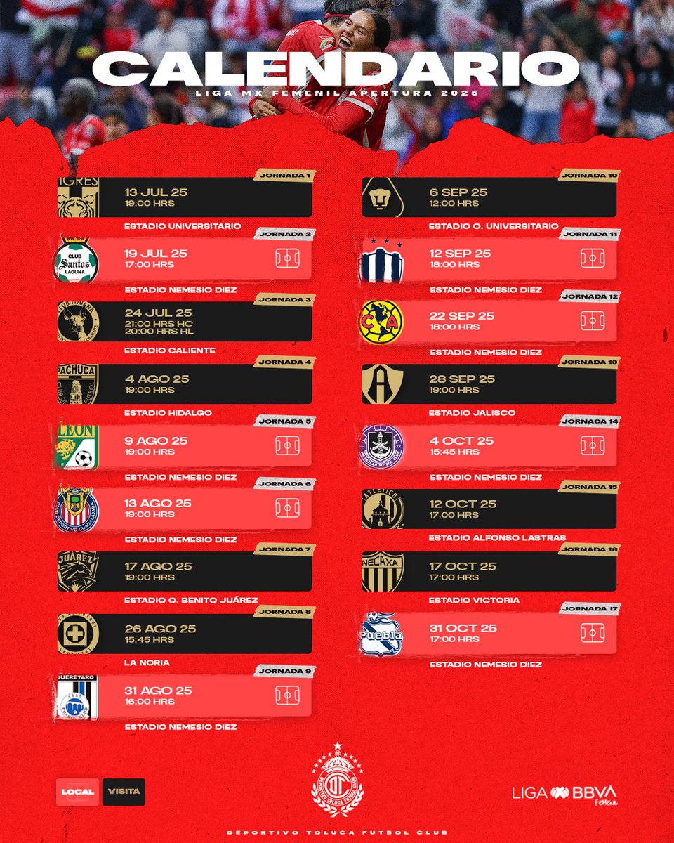 Listo el calendario de las Diablas para el Apertura 2025. 📆👹 

¡Que el balón ruede a nuestro favor! ⚽️