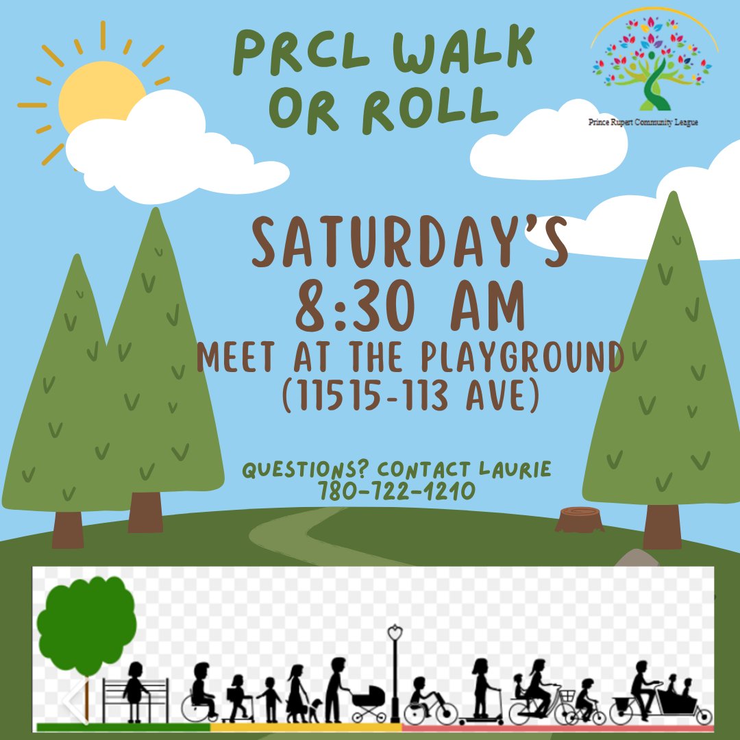 Hello #PRCL members,

We are happy to announce Saturday morning #walk or #roll resumes this Sat, June 14 @ 8:30 am!
Meet at the Playground at 8:30 am and walk or roll around the #neighbourhood.
Please see the poster for full details. #yeg #efcl #communityleague