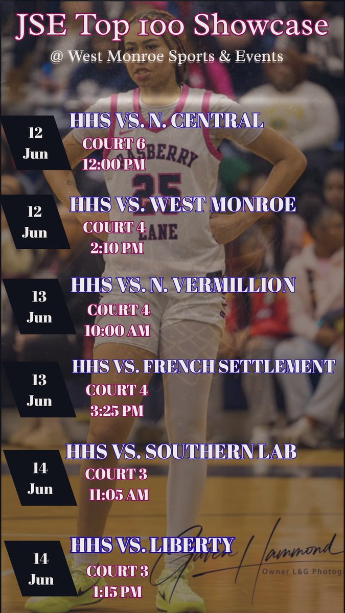 Catch me and my teammates at the JSE TOP 100 Showcase! Huntington #25 Class of 2027 
📍 West Monroe Sports Complex
875 Constitution Dr, West Monroe, LA 71292