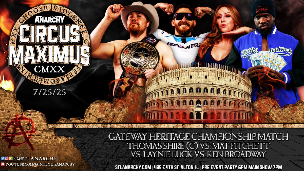 A card THIS stacked can ONLY happen at Anarchy and could ONLY happen at #CMXX (🎟️- STLANARCHY.COM)!

Both championships WILL be contested, and as per Shire’s Mega Bowl Victory last year, The GHC WILL headline. 

A God untethered seeks to crush a One Man Armada…

…and