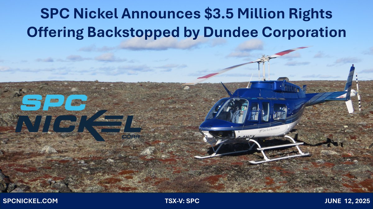 SPC Nickel Corp (@corpspc) on Twitter photo 📢NEWS RELEASE | $SPC.V announces $3.5M Rights Offering backstopped by cornerstone shareholder <a href="/DundeeCorp/">Dundee Corporation</a>. A transformative step towards unlocking the full potential of our #Nunavut & #Sudbury projects! ⛏️
Details here:🔗bit.ly/3Hz4YCf
#TSXV #mining #rightsissue $DC.A 📢NEWS RELEASE | $SPC.V announces $3.5M Rights Offering backstopped by cornerstone shareholder <a href="/DundeeCorp/">Dundee Corporation</a>. A transformative step towards unlocking the full potential of our #Nunavut & #Sudbury projects! ⛏️
Details here:🔗bit.ly/3Hz4YCf
#TSXV #mining #rightsissue $DC.A