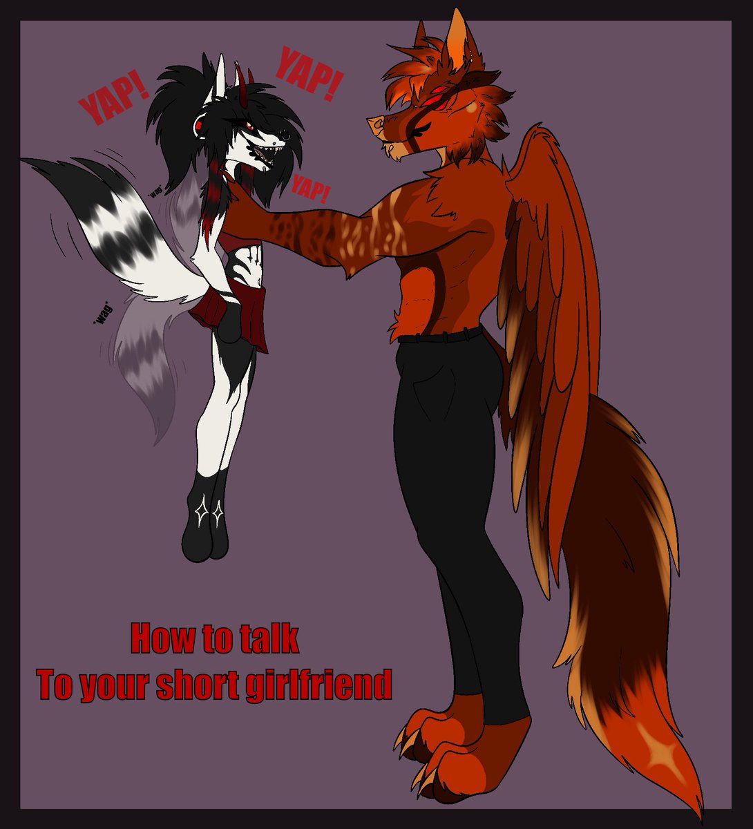 How to talk to your short girlfriend :3 
.
She’s a little too small ^^’ she’s a bit bigger than this but whatever it’s still super cute!!
.
‼️This is just size difference please don’t assume my fursona is underage :/ ‼️