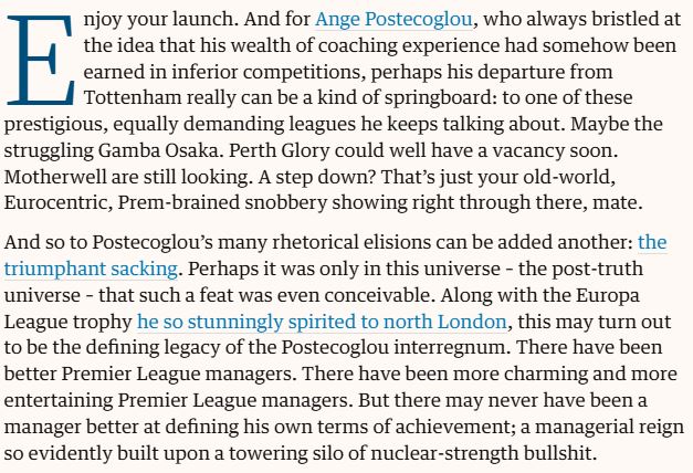 Sachk0's tweet photo. "A 57-year-old Australian bullshits his way into a Premier League job"

"Maybe the struggling Gamba Osaka. Perth Glory could well have a vacancy soon"

Jonathan Liew's hit job on Ange Postecoglou. An unnecessary personal attack &amp; not the first time.

https://t.co/ihBbmCvnp5 https://t.co/Mm16PqB24v