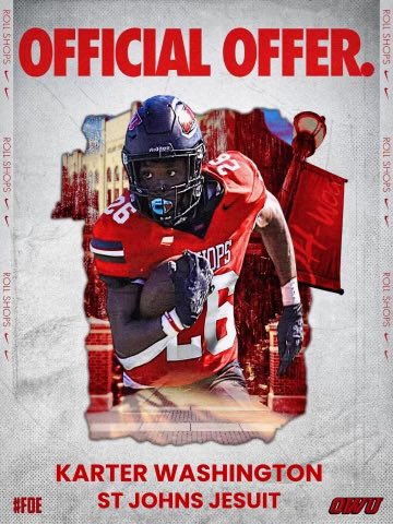 Karter Washington (@karterwashingt4) on Twitter photo After a great conversation with <a href="/CoachCradle/">Cade Cradlebaugh</a> I am blessed to receive my first offer from <a href="/OWUBishopFB/">Ohio Wesleyan Football</a>
<a href="/CoachJoeHorn/">Joe Horn</a> <a href="/RecruitSJJFB/">St. John's Jesuit Football Recruiting</a> #AGTG After a great conversation with <a href="/CoachCradle/">Cade Cradlebaugh</a> I am blessed to receive my first offer from <a href="/OWUBishopFB/">Ohio Wesleyan Football</a>
<a href="/CoachJoeHorn/">Joe Horn</a> <a href="/RecruitSJJFB/">St. John's Jesuit Football Recruiting</a> #AGTG