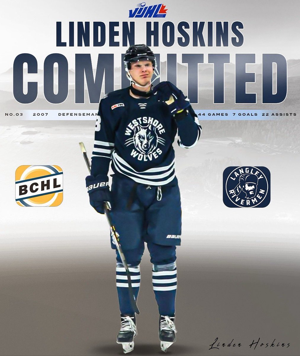 Congrats to <a href="/WestshoreWolves/">Westshore Wolves</a> D Linden Hoskins on his commitment to Langley Rivermen in the <a href="/BCHockeyLeague/">BCHL</a> !