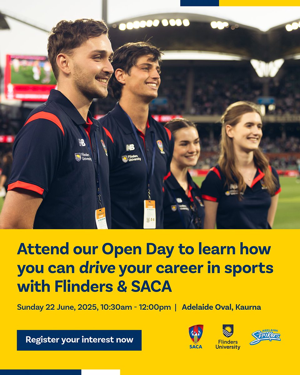 SACA News (@sacanews) on Twitter photo Applications are now open for the SACA x Flinders University Diploma in Sports Management (Cricket), a perfect opportunity to turn you passion into a profession.
🏟️ Study at the iconic Adelaide Oval
🖋️ Learn from industry experts
🏏 Gain 100 hours of practical experience
 
Make Applications are now open for the SACA x Flinders University Diploma in Sports Management (Cricket), a perfect opportunity to turn you passion into a profession.
🏟️ Study at the iconic Adelaide Oval
🖋️ Learn from industry experts
🏏 Gain 100 hours of practical experience
 
Make