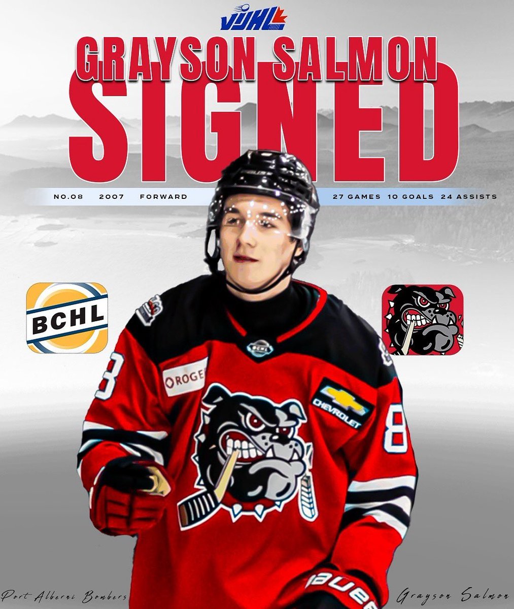 Congrats to <a href="/PortBombers/">Port Alberni Bombers</a> F Grayson Salmon on signing with the <a href="/AVBulldogs/">AVBulldogs</a> for the 2025-2026 season!