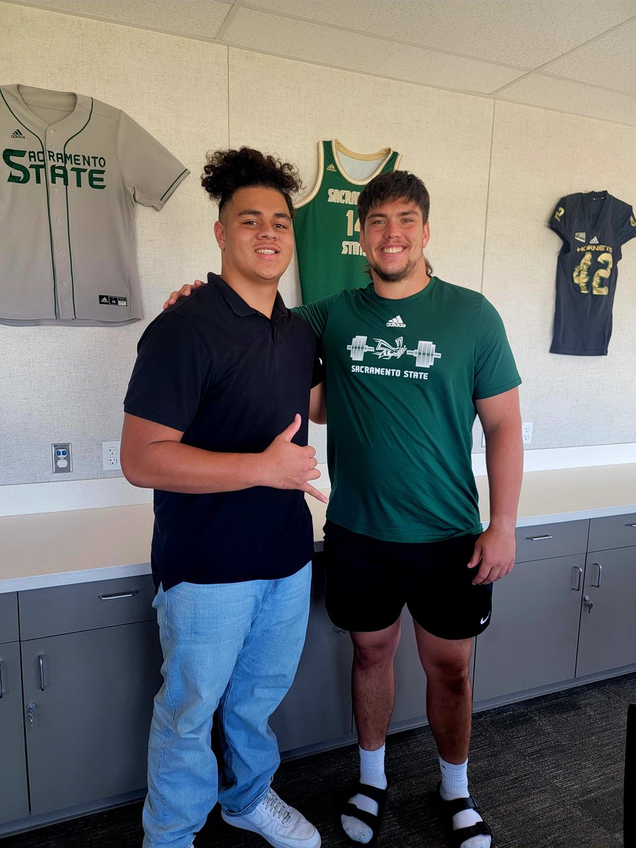 Kingston Tupuola (@kingtupes) on Twitter photo Shout out to Sac State for letting me stop by and check out Hornets football. I'm excited to watch the big things happening for this team. Thank you <a href="/Coach_JoeyMoss/">Coach Joey Moss</a> <a href="/coachkmr/">Kris Richardson</a> <a href="/CoachKrich79/">Kaden Richardson</a> <a href="/BrennanMarion4/">Coach Marion</a>
Was nice to see a familiar face from TX too <a href="/armeek77/">Aidan Meek</a> Shout out to Sac State for letting me stop by and check out Hornets football. I'm excited to watch the big things happening for this team. Thank you <a href="/Coach_JoeyMoss/">Coach Joey Moss</a> <a href="/coachkmr/">Kris Richardson</a> <a href="/CoachKrich79/">Kaden Richardson</a> <a href="/BrennanMarion4/">Coach Marion</a>
Was nice to see a familiar face from TX too <a href="/armeek77/">Aidan Meek</a>