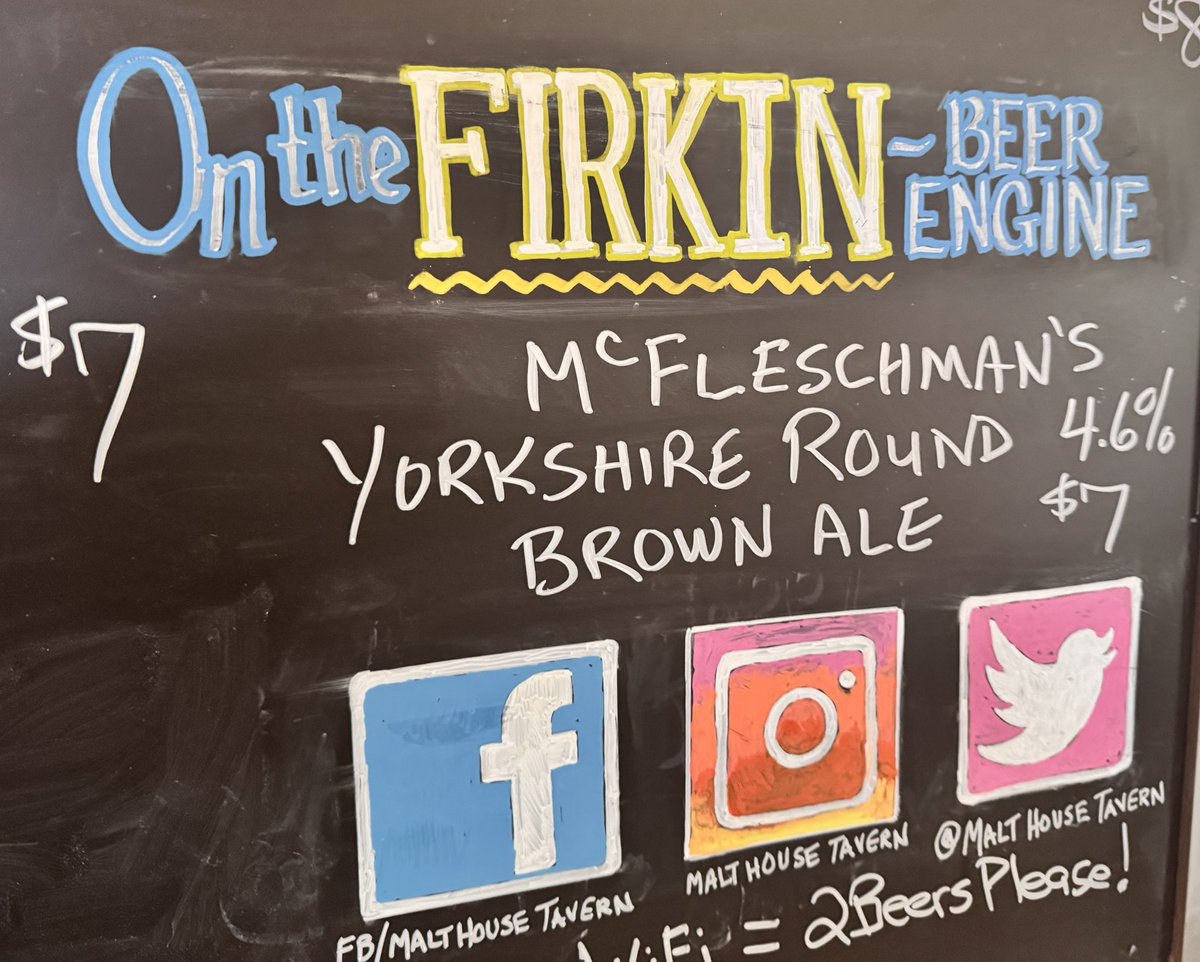 The <a href="/MaltHouseTavern/">The Malt House</a> just tapped #McFleshmans [mcfleshmans.com] Yorkshire Round (open-style fermenter) Brown Ale. It’s on the hand pull.
Cask conditioned #WIBeer fans might want to drop in sooner than later.  🍻