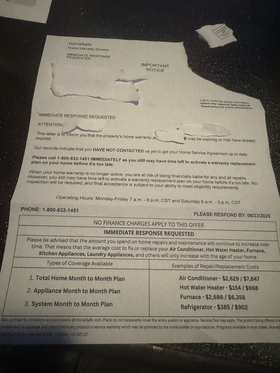 fgottman's tweet photo. This shit right here.  It borders on predatory, scaring seniors into thinking they’re losing insurance so you can sell your inflated, crappy warranties to them and siphon off their social security/pensions.  Shame on you HomeSafe #scam https://t.co/WAE9JORUYt