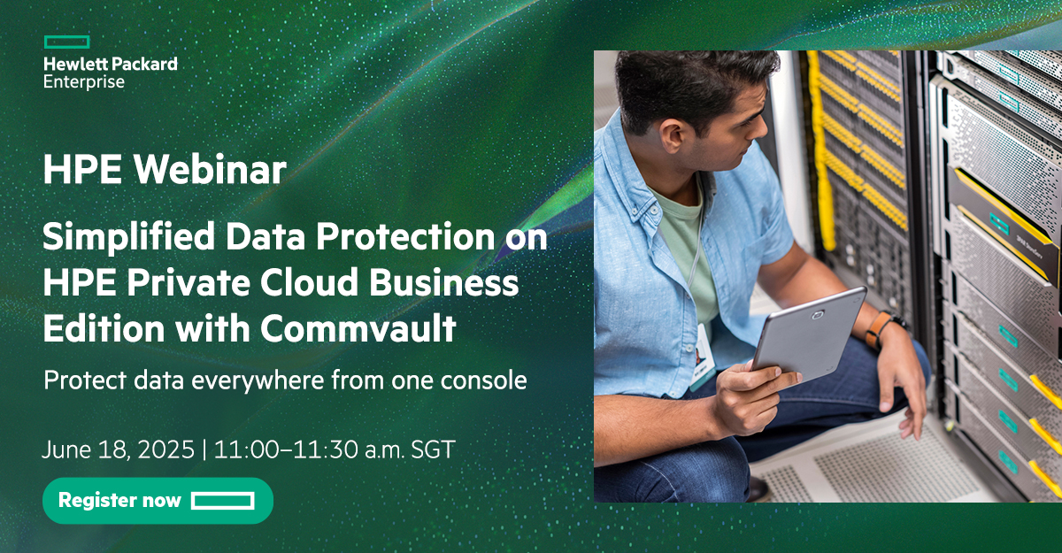 Reimagine backup &amp; recovery. Commvault + HPE GreenLake for Private Cloud Business Edition delivers unified control, dedup savings, and pay-as-you-go scale up/down for cost-smart data protection. Register now: hpe.to/60174HqL1