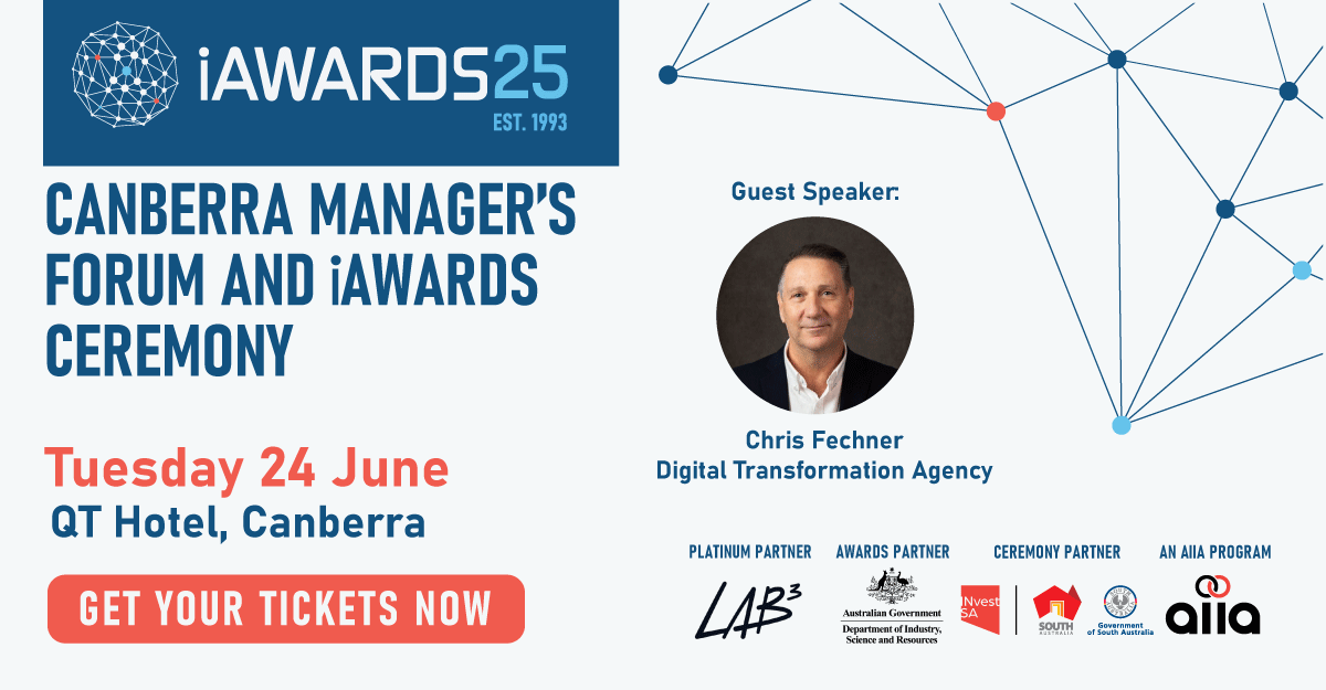 Celebrate ACT innovation at the iAwards Ceremony! 

Stay on for the Canberra Manager’s Forum with Chris Fechner, CEO DTA, on strengthening APS digital foundations. 

Get your tickets here" aiia.com.au/event/act-iawa…

#iAwards #ACT #TechInnovation
