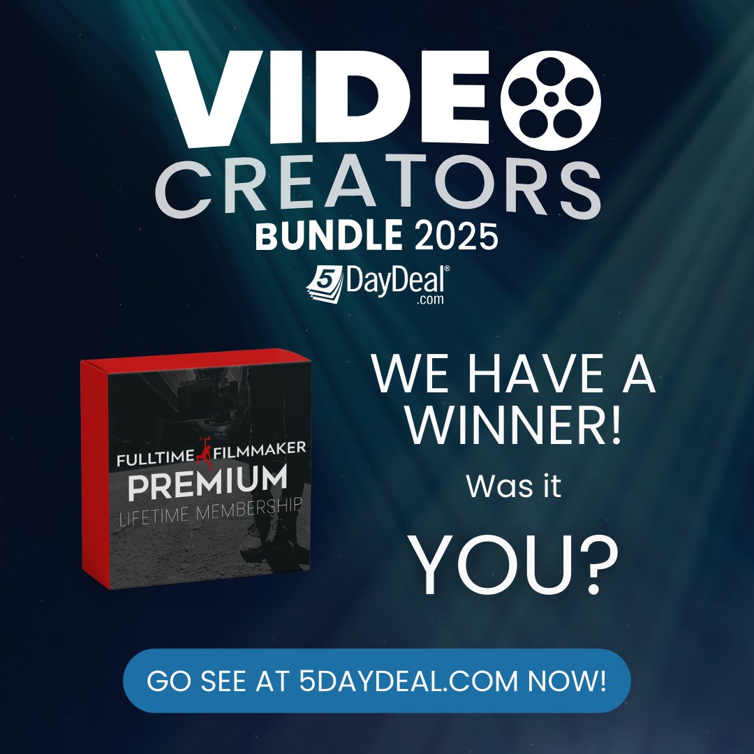 🎬 Full Time Filmmaker Premium Lifetime Membership winner has been drawn! See if you won: 5daydeal.com/twitter.