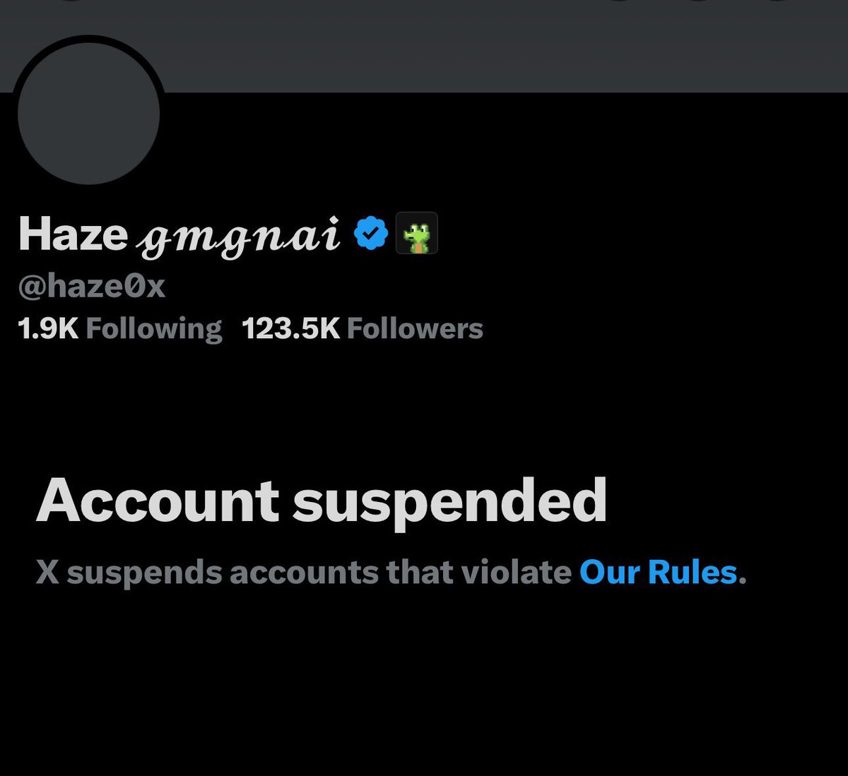 中文圈都在说推特冻结多个币圈账号

GMGN <a href="/gmgnai/">GMGN.Ai</a> 
创办人鸡哥 <a href="/haze0x/">Haze 𝓰𝓶𝓰𝓷𝓪𝓲</a> 

其实
被封号的不是只有和gmgn相关的
所以我个人认为，完全不是针对单一项目
不需要恐慌到连平台都不用

看看英文圈
最近 #ai16z 体系也被封
包含 Shaw 和@ElizaOS 官推

今天波及华语/亚洲顶流 
杀破狼 <a href="/Wolfy_XBT/">杀破狼 WolfyXBT</a>
王小二