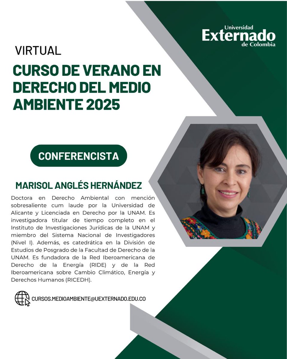 Juan David Ubajoa Osso (@juan_ubajoa) on Twitter photo En el Curso de Verano en Derecho del Medio Ambiente 2025 se explicará el nexo entre el Derecho energético y el Derecho del medio ambiente a partir de la lucha contra el cambio climático.
Más información e inscripciones: uexternado.edu.co/programa/depar…
<a href="/UAmbiente/">Departamento de Derecho del Medio Ambiente</a>
<a href="/UExternado/">U.Externado</a> En el Curso de Verano en Derecho del Medio Ambiente 2025 se explicará el nexo entre el Derecho energético y el Derecho del medio ambiente a partir de la lucha contra el cambio climático.
Más información e inscripciones: uexternado.edu.co/programa/depar…
<a href="/UAmbiente/">Departamento de Derecho del Medio Ambiente</a>
<a href="/UExternado/">U.Externado</a>