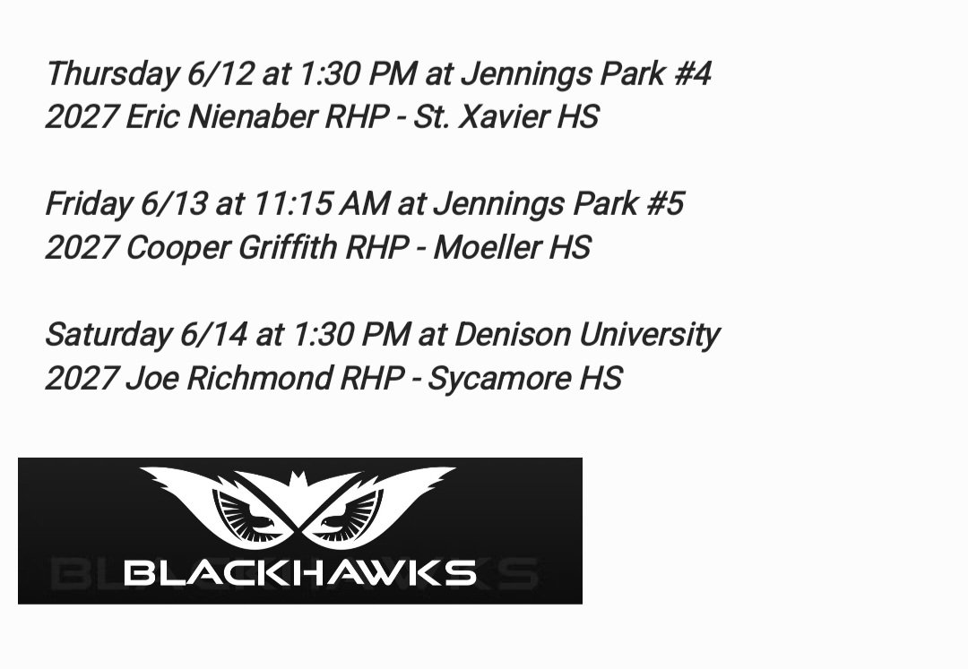 CBC Marucci National 2027 (@cbcblackhawks24) on Twitter photo Our 2025 season gets underway tomorrow <a href="/PBCbus/">Prep Baseball Columbus</a> Great Lakes Program Invite. Pool play SP 👇
<a href="/NienaberEric41/">Eric Nienaber</a>
<a href="/Cooperg_2027/">Cooper Griffith</a> Our 2025 season gets underway tomorrow <a href="/PBCbus/">Prep Baseball Columbus</a> Great Lakes Program Invite. Pool play SP 👇
<a href="/NienaberEric41/">Eric Nienaber</a>
<a href="/Cooperg_2027/">Cooper Griffith</a>