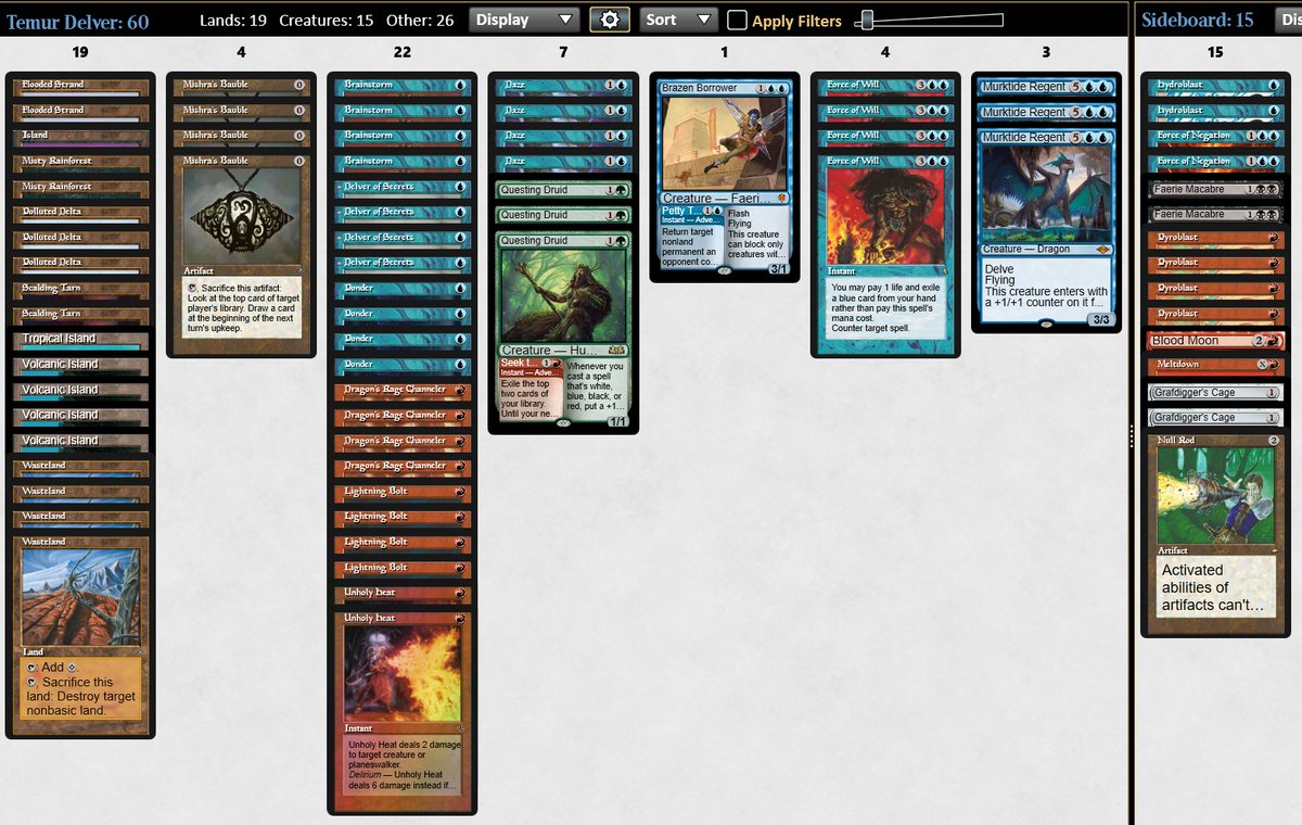 Top4ed Wesnesday night challenge with delver. Got mana screwed in qf, actually like my odds against ub. #MTGlegacy
Ocelot Pride Tempo OO
UB Tempo OO
Temur Delver OO
Blue Painter XX
UB Reanimator OXO
UB Tempo OO

UB Utter Reanimator OO
UB Reanimator XX