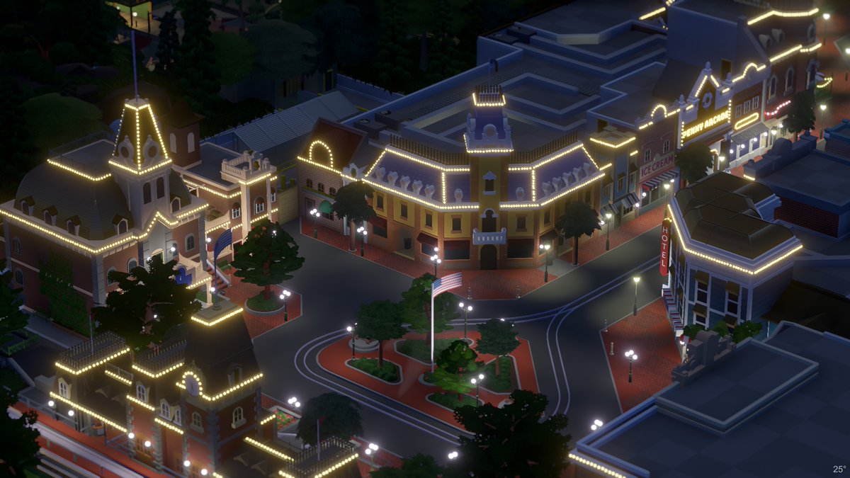 AstroTron92's tweet image. Tiny Disneyland at Night. #Disneyland #night #parkitect #themepark