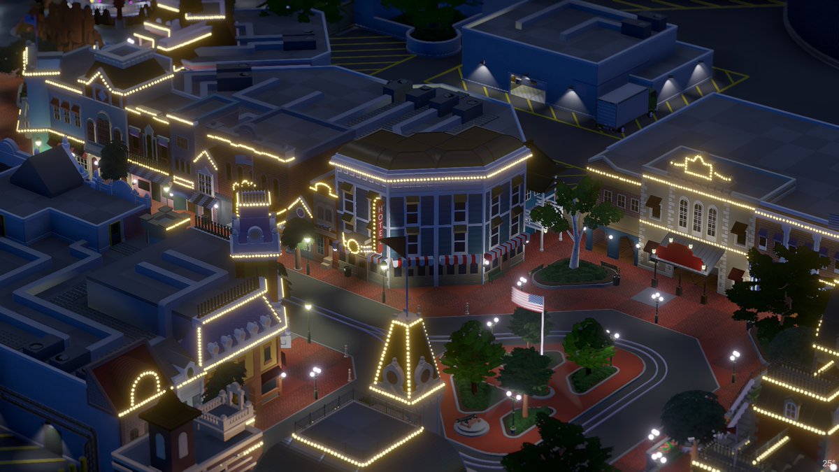 AstroTron92's tweet image. Tiny Disneyland at Night. #Disneyland #night #parkitect #themepark