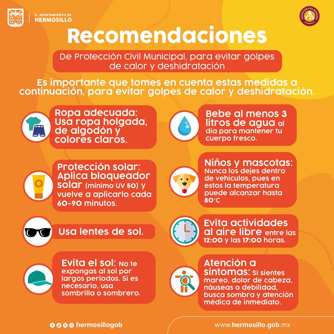 🔥 ¡Fin de semana caluroso en puerta!
🌡️ Altas temperaturas, sin lluvias.
⚠️ Toma precauciones si tienes eventos al aire libre.
📞 Ante emergencias, llama al 911.
👉 Cuida de ti y de los tuyos.
#TodasYTodosSomosProtecciónCivil
#TrabajoQueSeNota