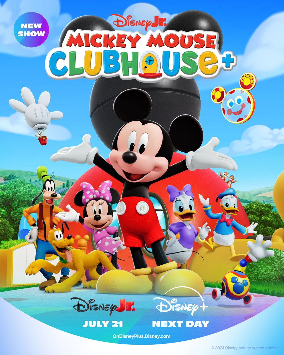 DisneyJr's tweet image. Hot diggity DOG, problem solved! Mickey Mouse Clubhouse+ is coming to Disney Jr. on July 21st and next day on @DisneyPlus ✨