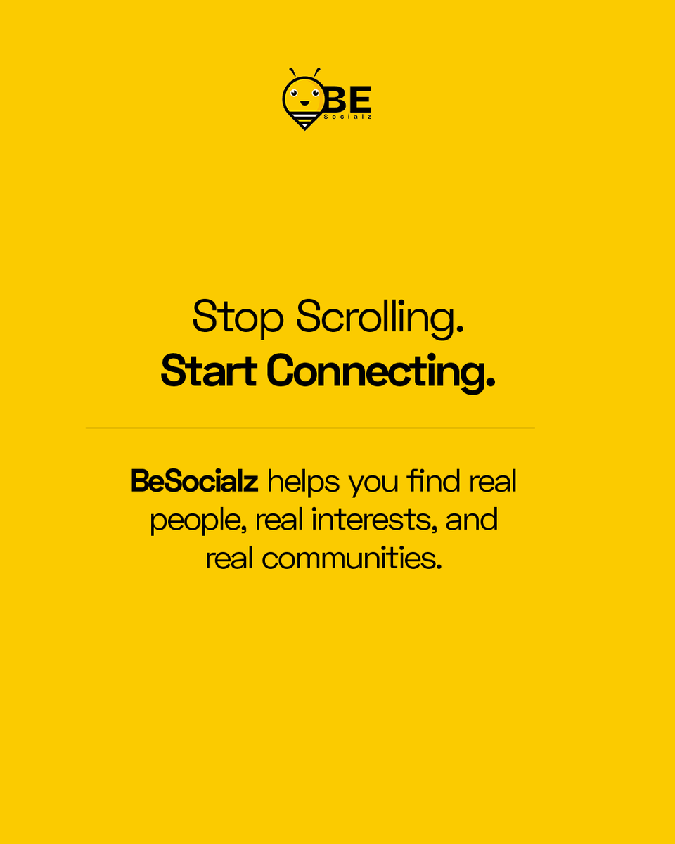 BeSocialz's tweet photo. It’s time to step out of the trap and find what you’re really missing:
✨ Real people
✨ Real conversations
✨ Real communities
BeSocialz helps you stop scrolling and start connecting! 💬

(Real world connections, Social detox, Like-minded people, Screen-free lifestyle, Brain rot)