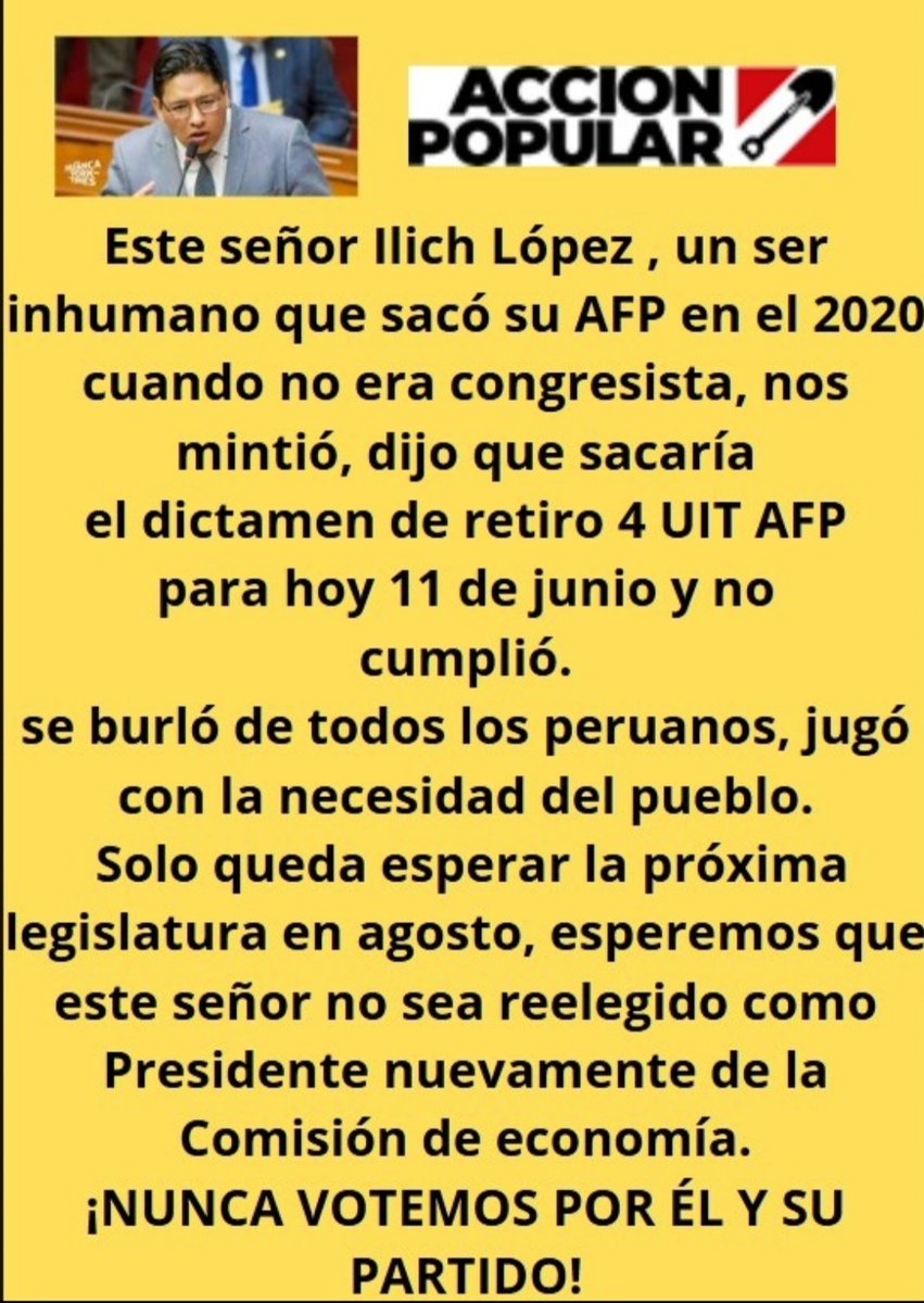 hugorumicheprof's tweet photo. @ilichlopez2025 @AnaeaEx @congresoperu @exitosape @GonzaAmerico @larepublica_pe @LiliaDorisCoyll @Comisiondeeconomia @presidenciaperu @PartidoAccionPopular @AccionPopular @AccionPopularPe @AccionPopularAP @CNNEE @exitosape @KeikoFujimori https://t.co/AsxtUAZdTF