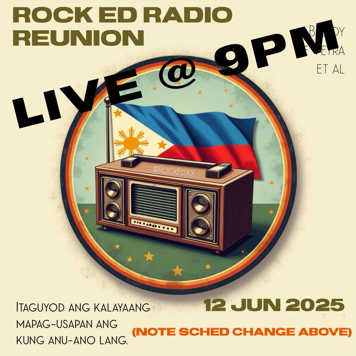 SCHED CHANGE! 
9pm toniiiiiight! 
(hindi na lang 8, kasi baka may baha, because you know, sewage system 😅, baka ma-late kami kung 8! 

Kung 9 - sasakto naman, kaya 9 na lang! 🤣🤣🤣 Atty Rebo Saguisag will be joining us tonight. 🏀