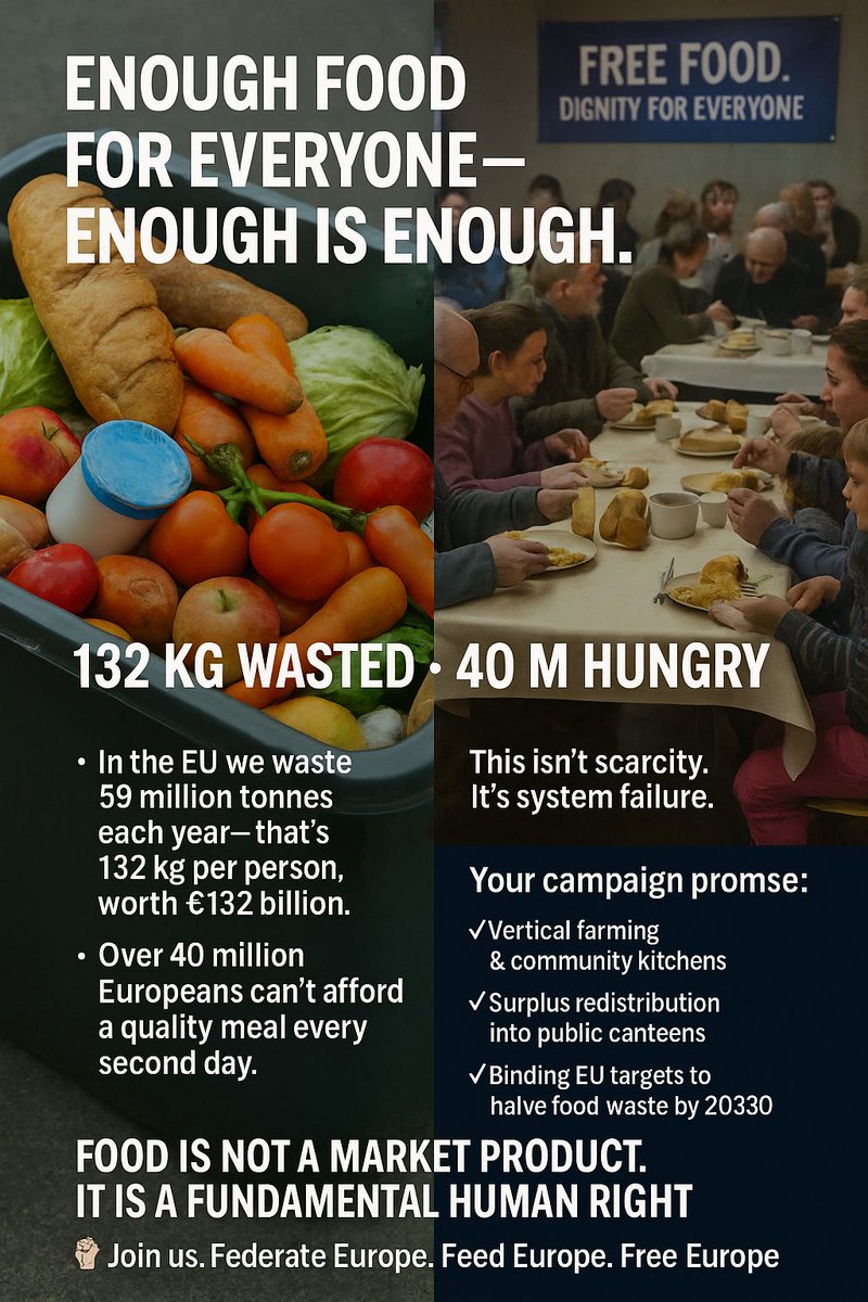 Europe wastes 132 kg of food per person every year—59 million tonnes.
Meanwhile, 40+ million Europeans skip meals regularly. 

How is hunger real when abundance stares us in the face?

Food isn’t a prize—it’s a right.
It’s time to reclaim surplus and redistribute dignity