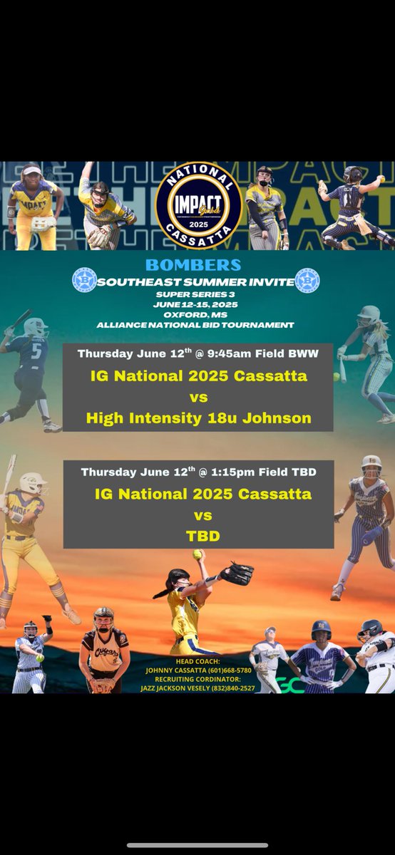 Olivia Higginbotham (@ohigginbotham23) on Twitter photo Tomorrow’s schedule for the Bombers showcase!! <a href="/CoLinSoftball/">Co-Lin Softball</a> <a href="/coachbeall07/">Amber Adcock Beall</a> <a href="/IGNational2025/">Impact Gold National-Cassatta(18U)</a> Tomorrow’s schedule for the Bombers showcase!! <a href="/CoLinSoftball/">Co-Lin Softball</a> <a href="/coachbeall07/">Amber Adcock Beall</a> <a href="/IGNational2025/">Impact Gold National-Cassatta(18U)</a>