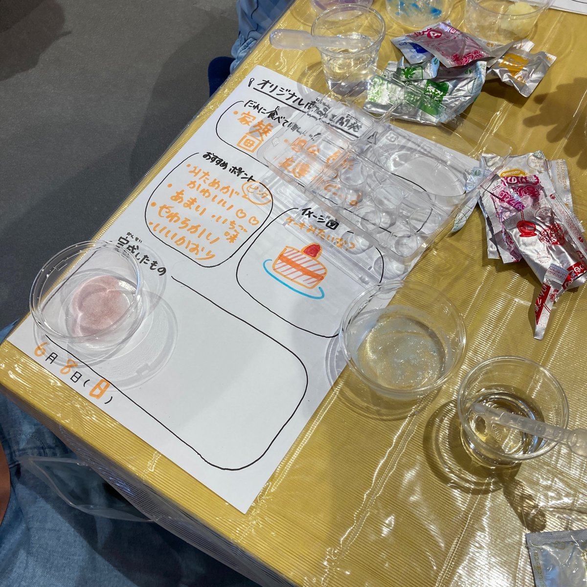 Kracie_foods's tweet photo. 箱の中の物の感触を表現する触感あそびをしたり、ワークシートを使いながら、試行錯誤✨

理想の味や香りを追求したり、商品ターゲットを決めるなど、コンセプトづくりやネーミングまで、本物さながらの商品開発を体験していただきました🤗 https://t.co/XDVzPYe1Em