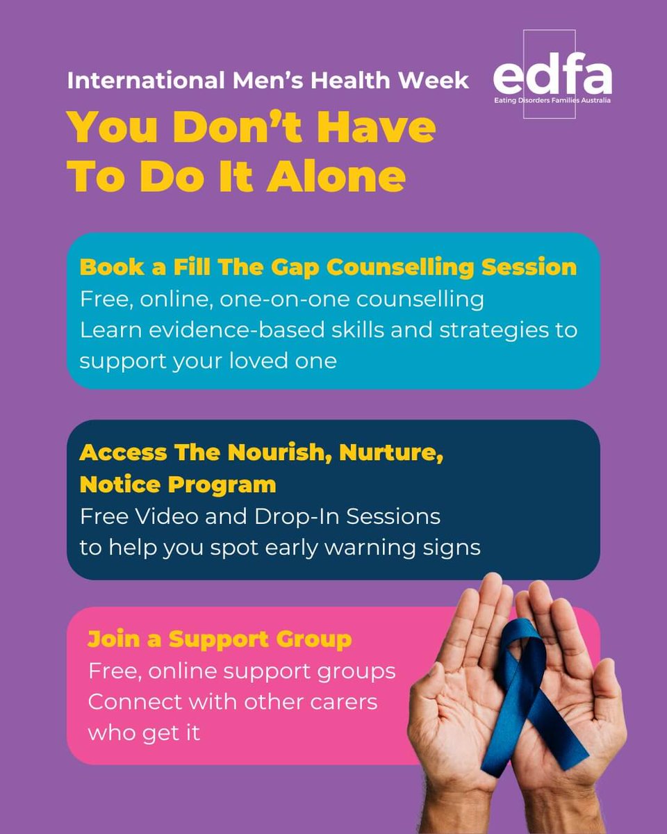 Men's Health Forum (@menshealthamhf) on Twitter photo During #menshealthweek, Eating Disorders Families Australia is urging Australians to recognise and respond to an issue that too often remains in the shadows: eating disorders in males. Data shows that one in three Australians living with an eating disorder is male. 
Full story: During #menshealthweek, Eating Disorders Families Australia is urging Australians to recognise and respond to an issue that too often remains in the shadows: eating disorders in males. Data shows that one in three Australians living with an eating disorder is male. 
Full story: