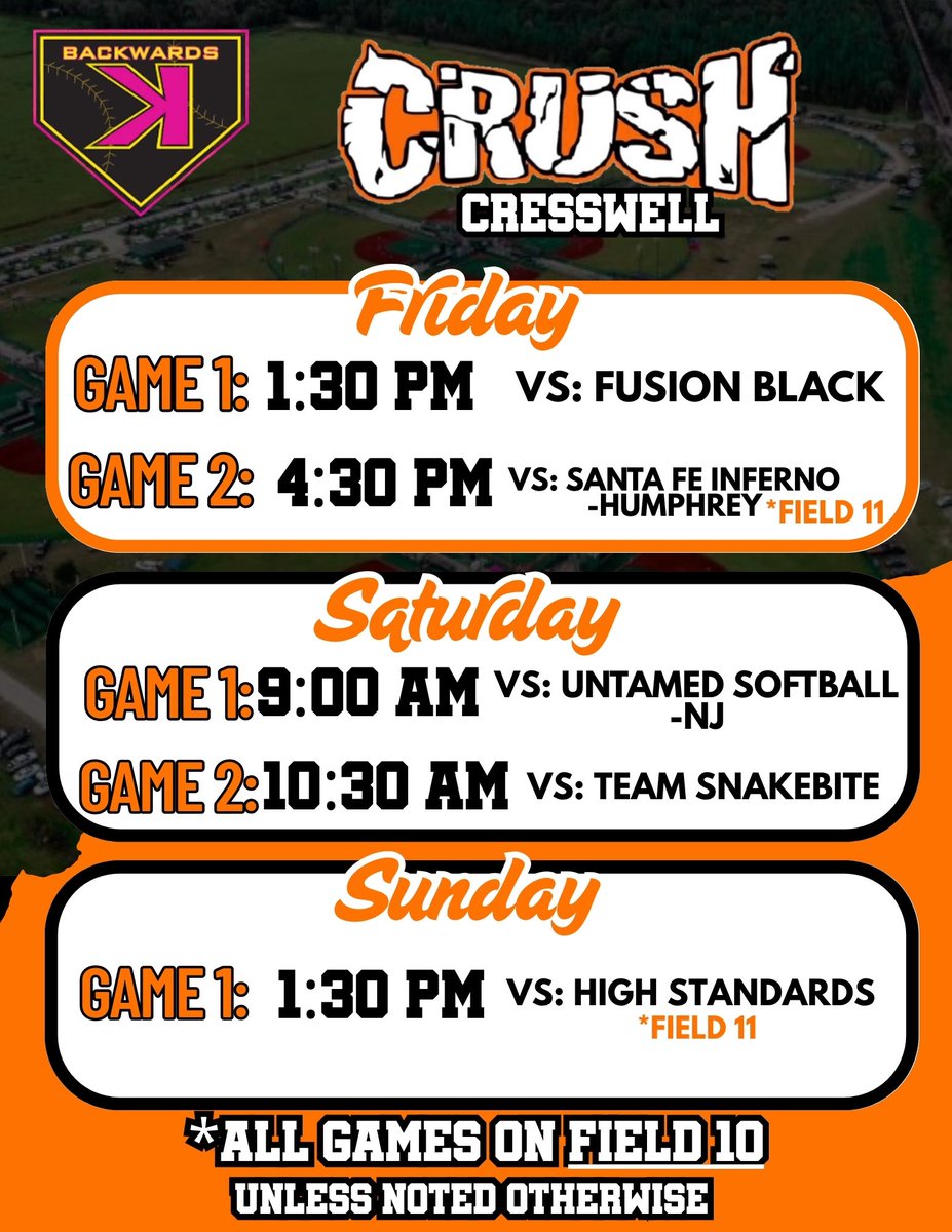 FastpitchCrush's tweet photo. Not 1…Not 2… But 3 Crush teams will be playing at @BackwardsKJax  June 20-22! #getrecruited https://t.co/qUf5UgmYuQ