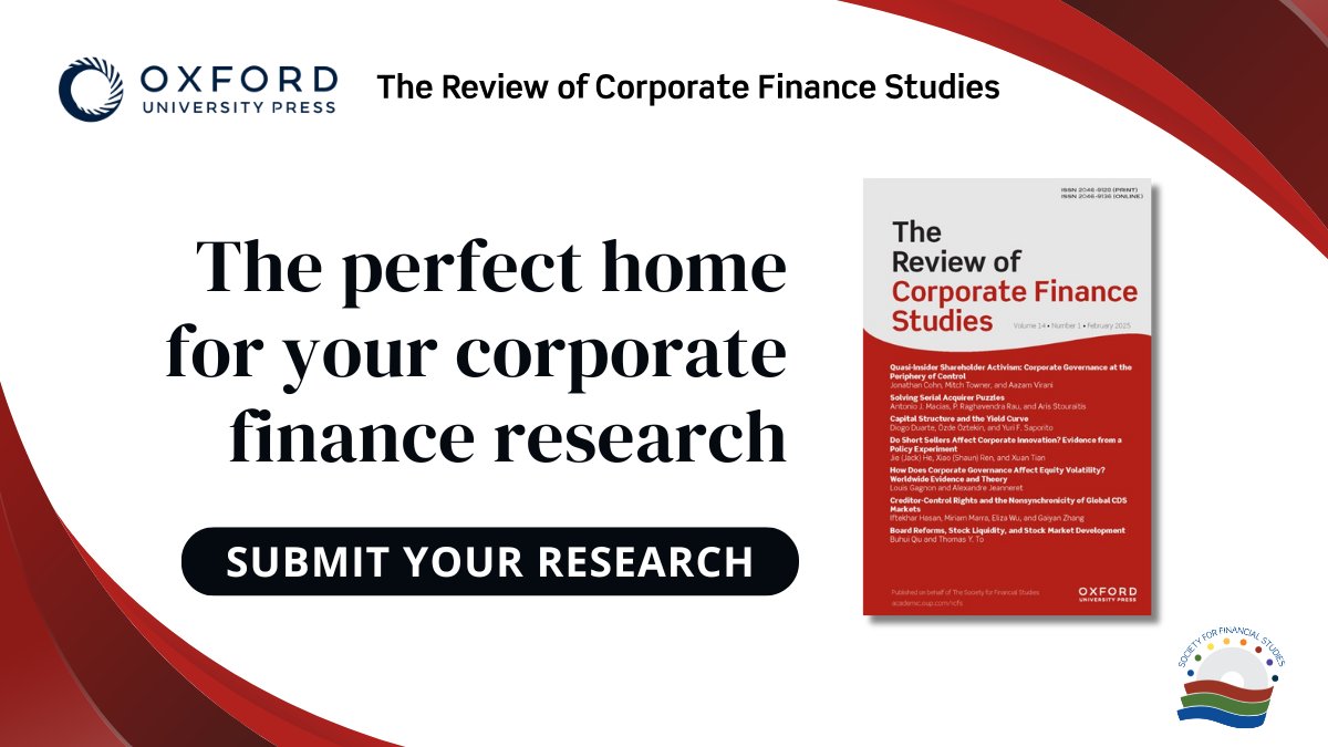 OUP Social and Behavioural Sciences (@oupsocsci) on Twitter photo From <a href="/SFSjournals/">Society for Financial Studies</a>, The Review of Corporate Finance Studies aims to publish the best research in the diverse corporate finance field. Learn the benefits of publishing with a prestigious, international finance journal: oxford.ly/3ZMbOLd #corporatefinance From <a href="/SFSjournals/">Society for Financial Studies</a>, The Review of Corporate Finance Studies aims to publish the best research in the diverse corporate finance field. Learn the benefits of publishing with a prestigious, international finance journal: oxford.ly/3ZMbOLd #corporatefinance