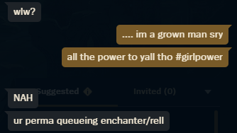 Janna and Nami so chill tho?
#saythatyoualesbiangirlmetoo