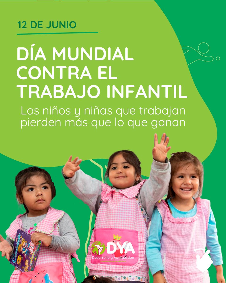 #DíaMundialContraElTrabajoInfantil

👧🧒Hoy 12 de junio recordamos que el trabajo infantil les quita a los niños y niñas su derecho a la educación, la salud y el juego, y perpetúa la pobreza y desigualdad. <a href="/DYA_ORG/">Desarrollo Y Autogestión</a> se esfuerza por transformar esta realidad en la región.
