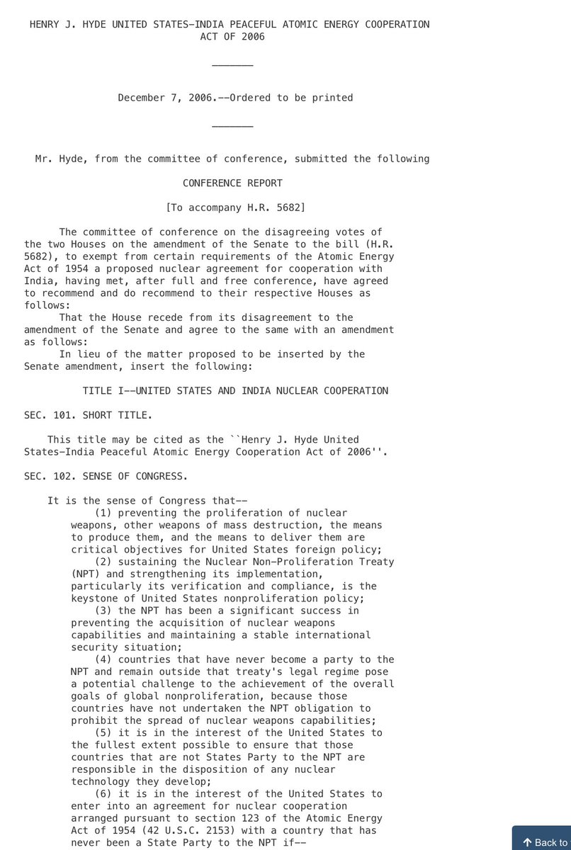 nishikant_dubey's tweet image. राहुल बाबा इस हाइड एक्ट को पढ़िए
अमेरिका के 2006/2008 तक के इस क़ानून के तहत हम ग़ुलाम हो गए 
हमारे भारत के लगभग सभी नागरिक,सामरिक परमाणु संयंत्र पर अमेरिका जब चाहे निरीक्षण कर सकता है,क्या भारत भी अमेरिका जाकर ऐसी प्रतिक्रिया कर सकता है?
अमेरिका का कौन सा दबाव था कि 2008; में इस…