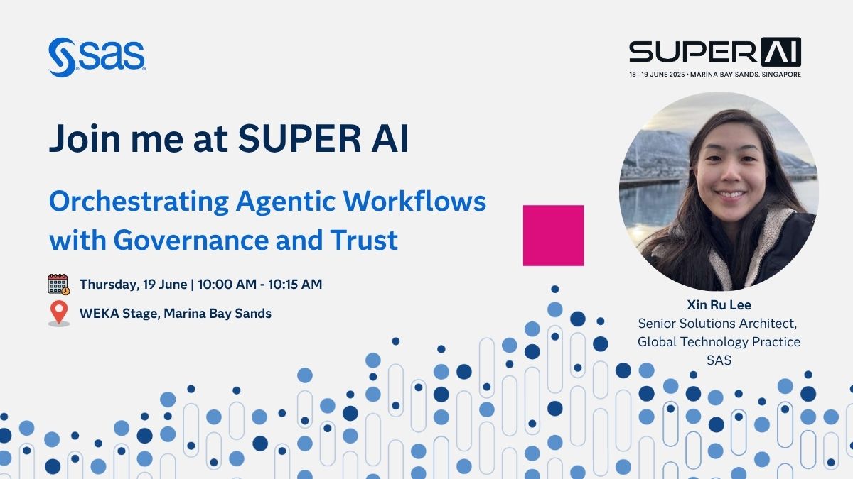 Join our expert Xin Ru at SUPER AI next week! Discover how to unlock enterprise-ready Agentic AI with flexible governance that empowers business units to build intelligent agents while maintaining trust and transparency. 2.sas.com/60104ysFa

#SuperAI2025 #AgenticAI #SASViya